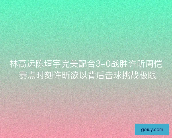 林高远陈垣宇完美配合3-0战胜许昕周恺 赛点时刻许昕欲以背后击球挑战极限
